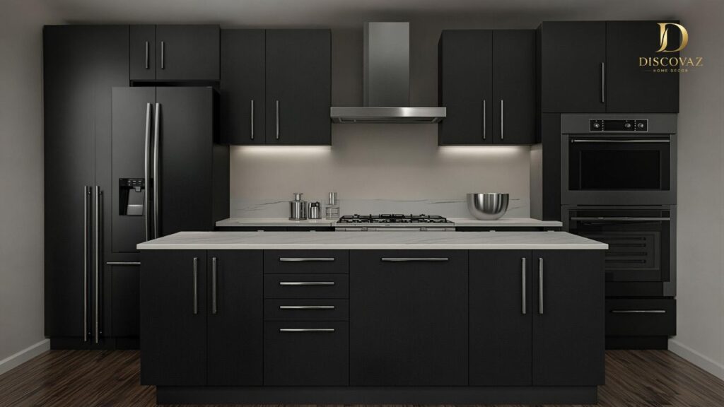 Kitchen with Black Appliances Modern Design Ideas